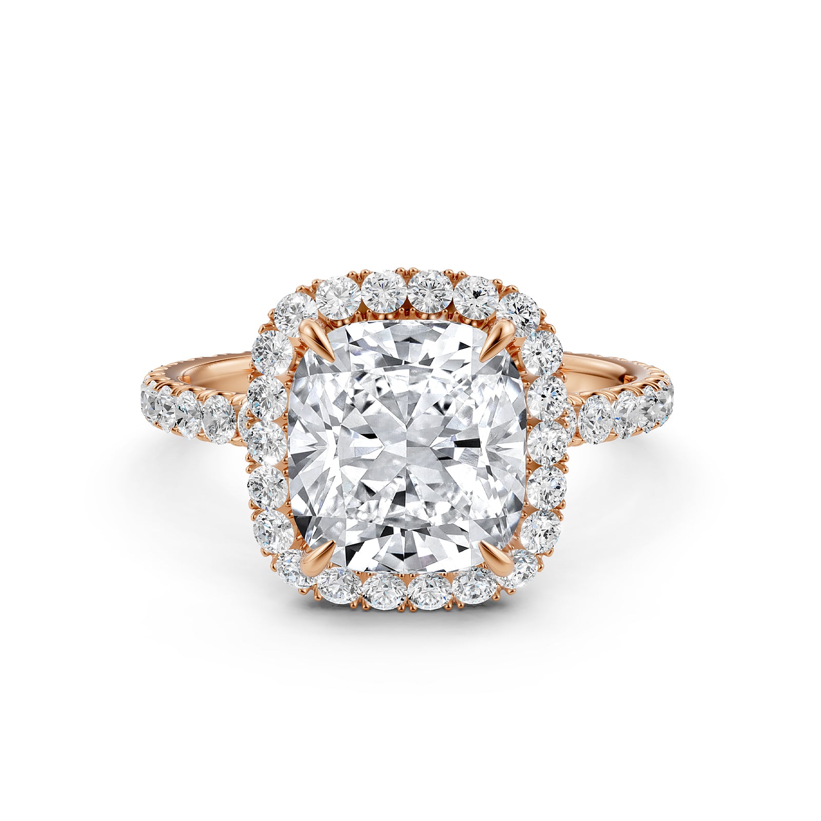 French Pave Set Halo Lab Grown Diamond Engagement Ring 2.59 Ctw.